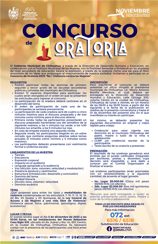 Invitan a participar en el concurso de oratoria 2023 “No más violencia ...